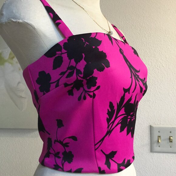 GUESS Printed Corset Bustier Crop Top Zip Back Logo Adjustable Straps Lined XS - Picture 5 of 10